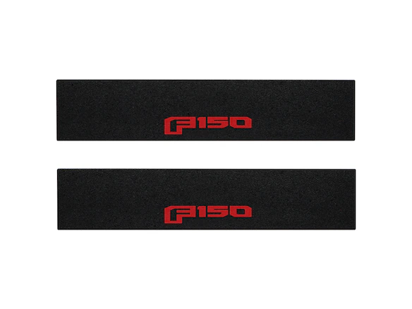 F-150 Reg Cab/SuperCab 2021-2025 Tufskinz Red Lettering on Black Texture Door Sill Kit Main Image