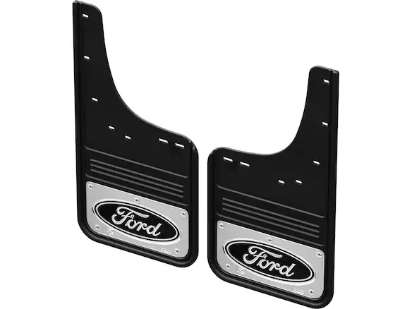 F-150 Lightning 2022-2025 Gatorback Rear Pair Splash Guards with Black Ford Oval on Chrome Main Image