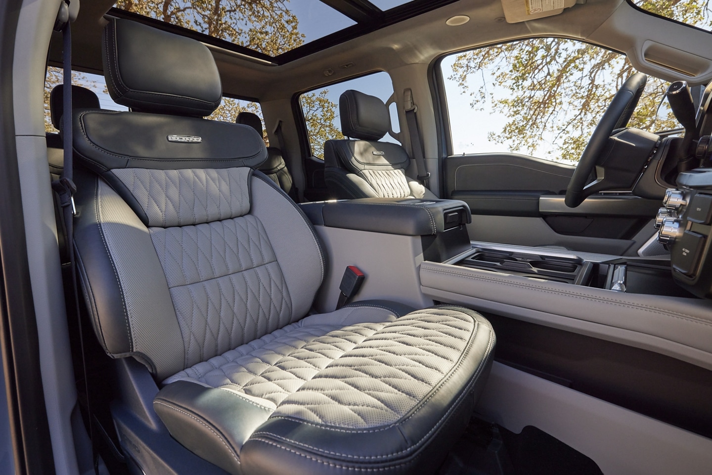 2024 Ford Super Duty Limited Amdiral Blue/Light Slate premium two-toned leather seats.