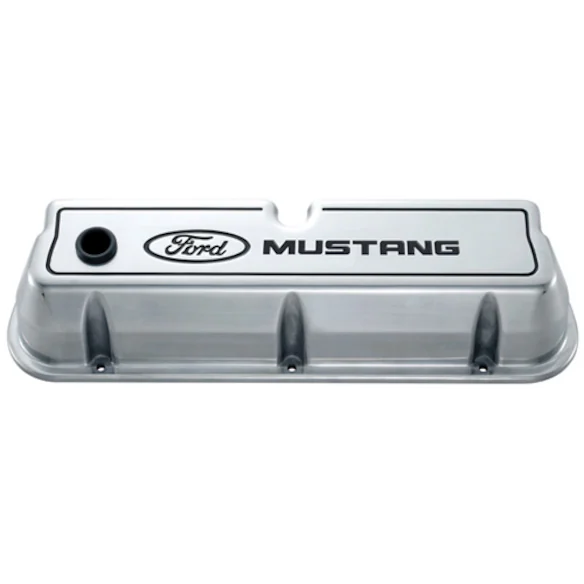 FORD MUSTANG DIE-CAST VALVE COVERS POLISHED WITH BLACK LOGO Main Image