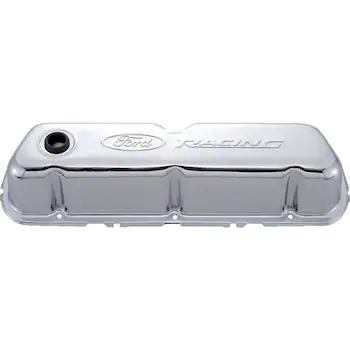 FORD RACING EMBOSSED LOGO STAMPED STEEL VALVE COVERS CHROME