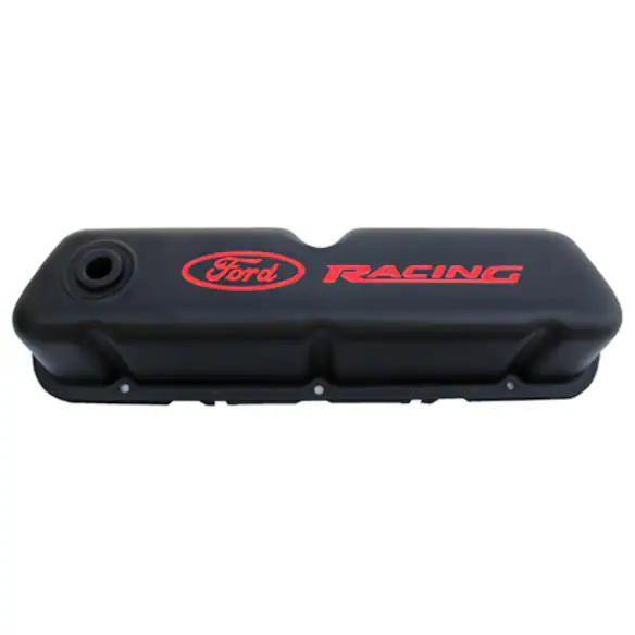 FORD RACING LOGO STAMPED STEEL VALVE COVERS BLACK CRINKLE FINISH Main Image