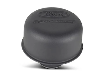 FORD RACING LOGO AIR BREATHER CAP: PUSH-ON; BLACK CRINKLE FINISH