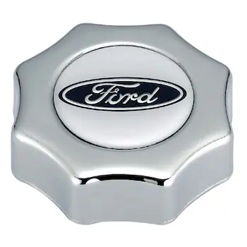 FORD OVAL LOGO OIL FILL CAP: SCREW IN TYPE; CHROME FINISH