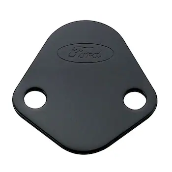 FUEL PUMP BLOCK OFF PLATE, BLACK CRINKLE FINISH WITH FORD OVAL