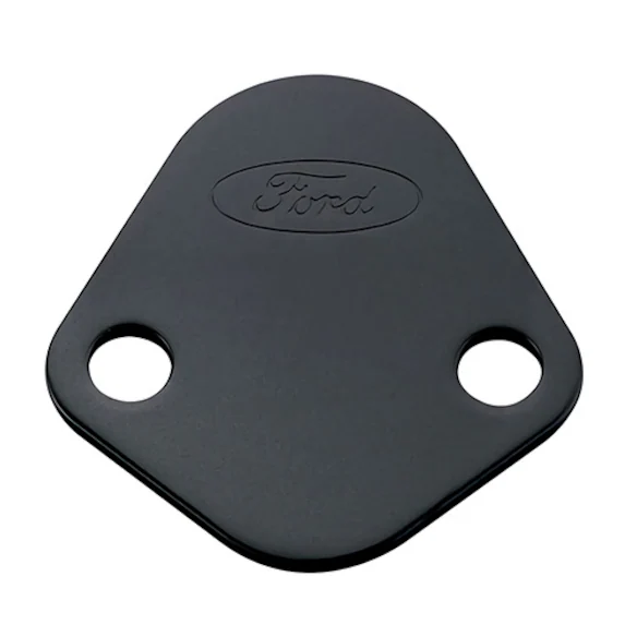 FUEL PUMP BLOCK OFF PLATE, BLACK CRINKLE FINISH WITH FORD OVAL Main Image