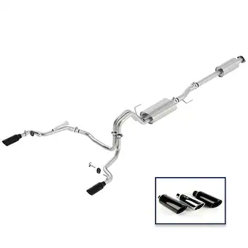 2015-2020 F-150 2.7L, 3.5L & 5.0L CAT-BACK TOURING EXHAUST SYSTEM - REAR EXIT, BLACK CHROME TIPS